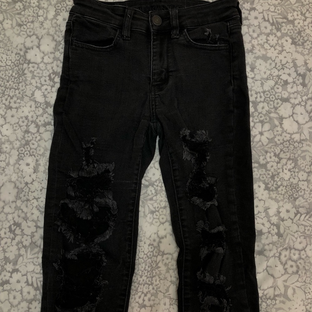 American Eagle Black Ripped High Rise Jeggings